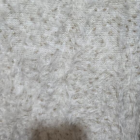 Chico’s White Gold Eyelash Sweater Metallic Shine Size 3 XL - Picture 4 of 10